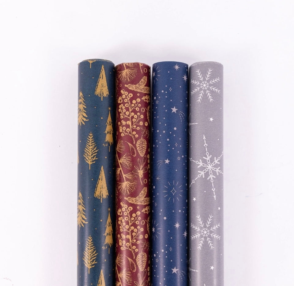 4 Rolls Christmas Gift Wrapping Wrap Xmas Present Paper 4M x 70cm Roll 16 Metre