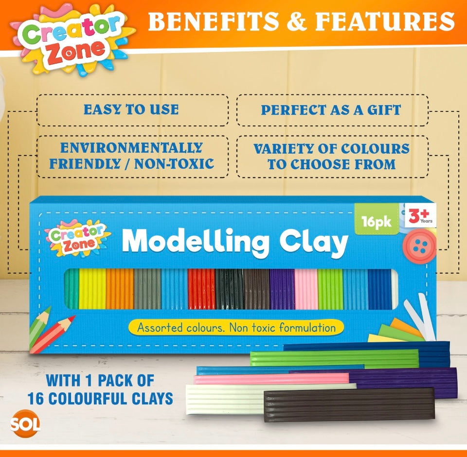 16pk Kids Modelling Clay Set 16 Colours Plasticine Putty Strips