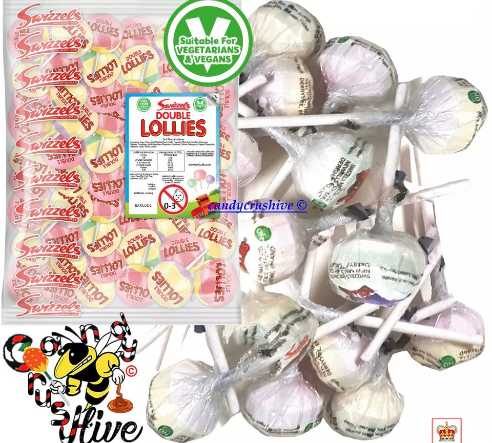 100 Swizzels DOUBLE LOLLIES Lollipops Fruit Flavour Candy Retro Party