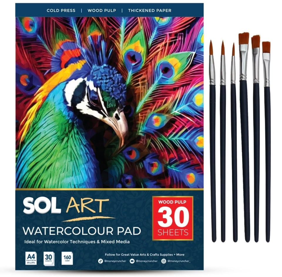 30pk Watercolour Pad Paper Cold Pressed Premium A4 Sketch Drawing Sheets 160GSM- see description