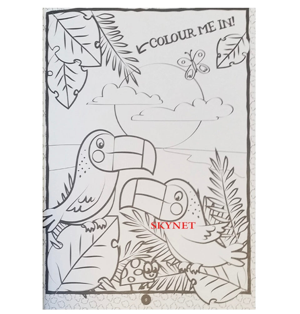 Children's Kid's COLOURING ACTIVITY Book JUNGLE 100 STICKERS + 18 PENCILS