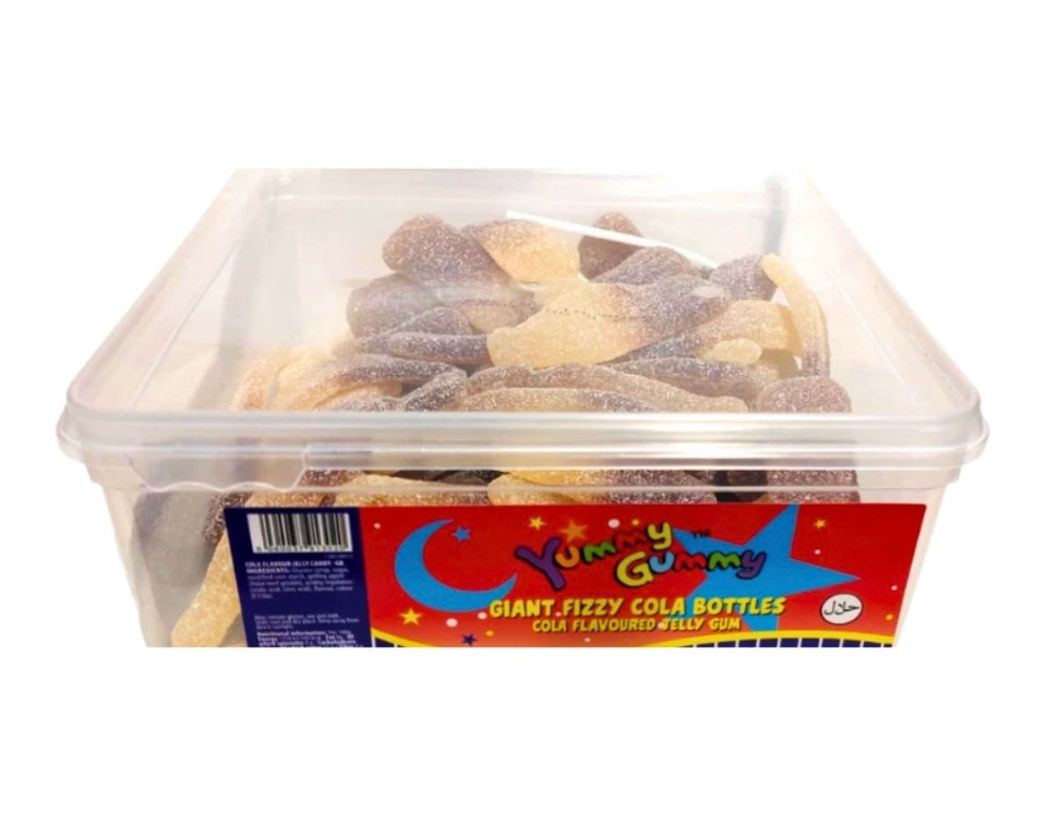 Yummy Gummy Halal Sweets Tubs Giant Fizzy Cola Bottles 1kg