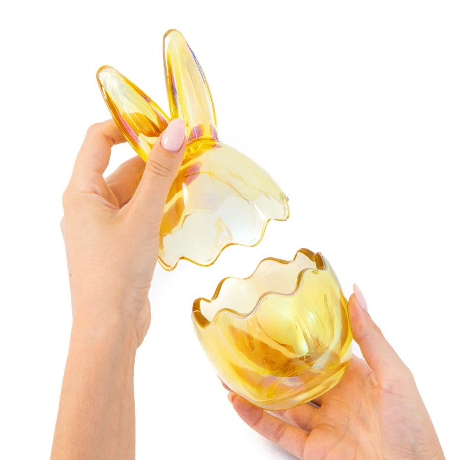 3 Easter Bunny Sweets Jars Set Colourful Glass Candy Holders Rabbit Ears