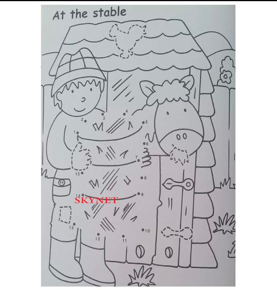 CHILDRENS KIDS DOT TO DOT COLOURING BOOK ACTIVITY FARMYARD FUN + FELT TIP PENS