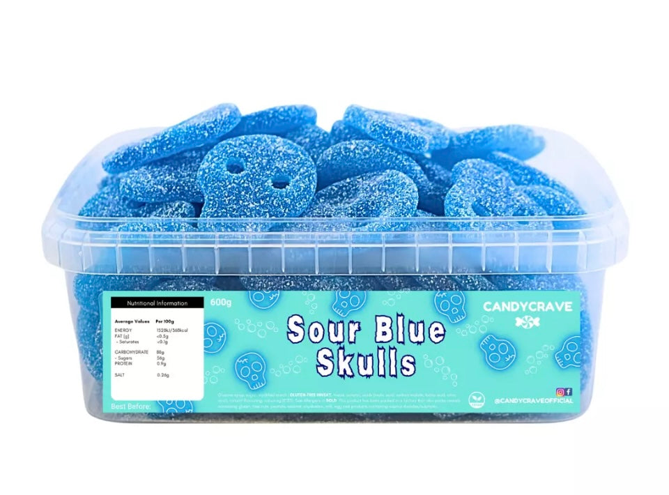 Candycrave Fizzy Blue Skulls Gummy Jelly Party Sweets Tub 600g