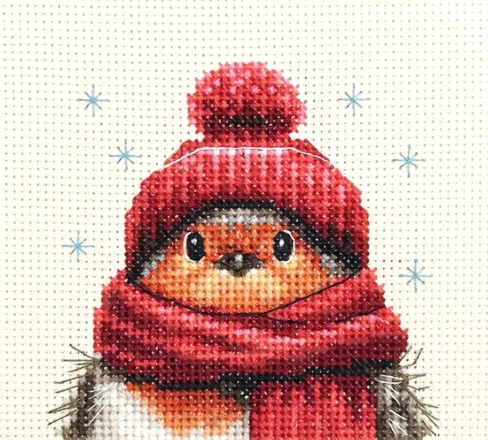 ROBIN in RED BOBBLE HAT, Bird, Exclusive Counted cross stitch kit