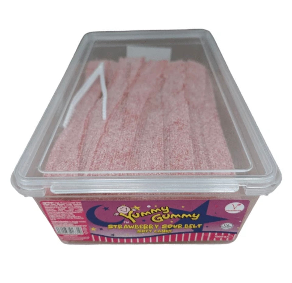 Yummy Gummy Halal Sweets Tubs Strawberry belts 1.2kgs