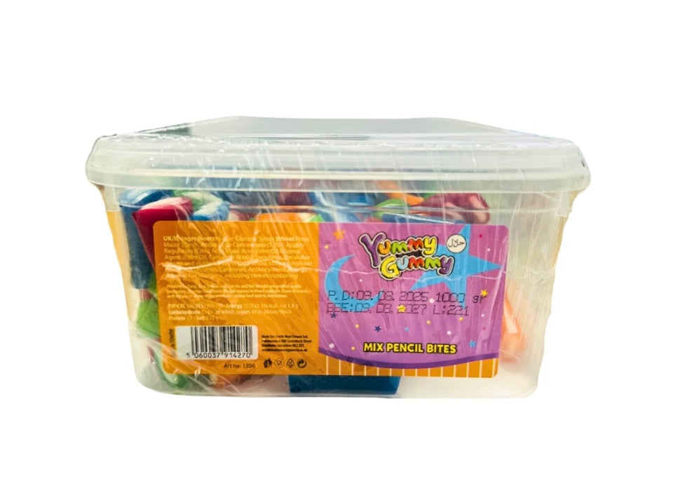 Yummy Gummy Halal Sweets Tubs Mini Pencils 1kg