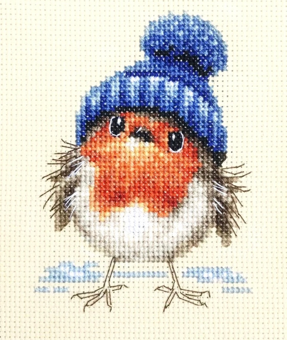 ROBIN in BOBBLE HAT Exclusive Counted cross stitch kit