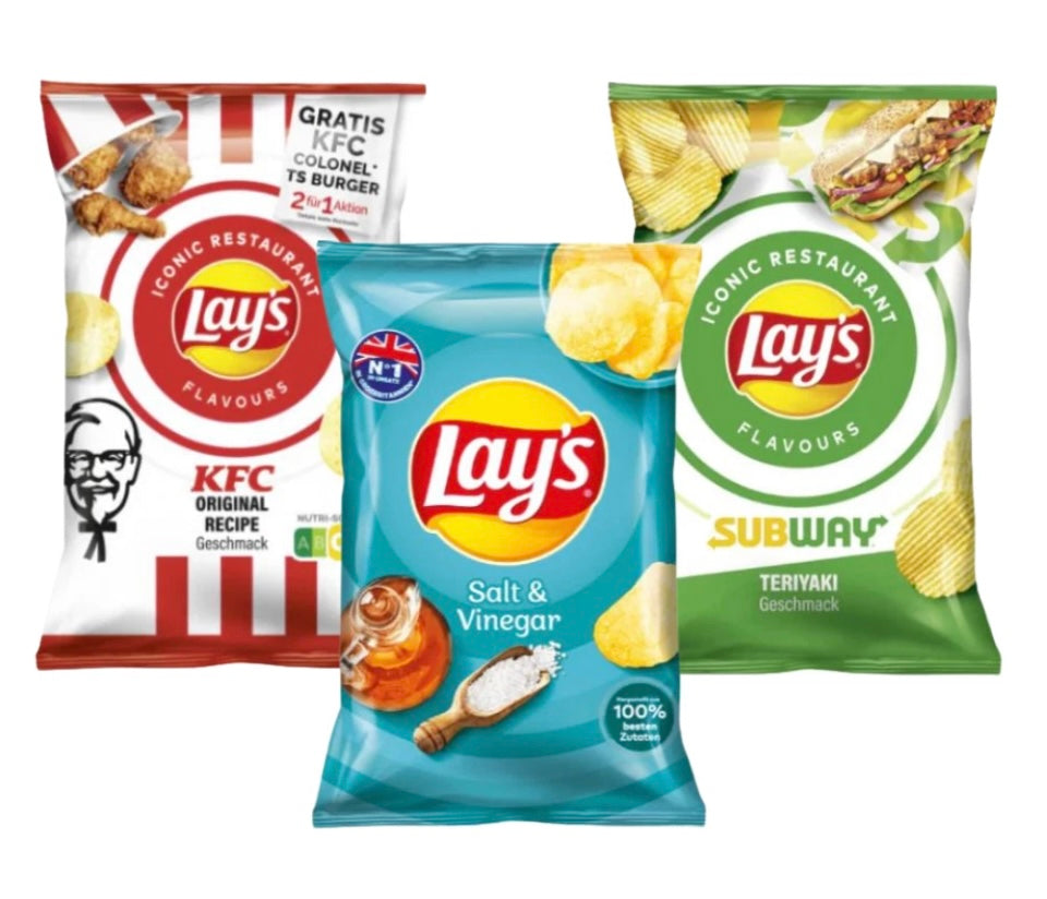 Lays Crisps 150g – 3 Pack Set (KFC, Subway, Salt & Vinegar)