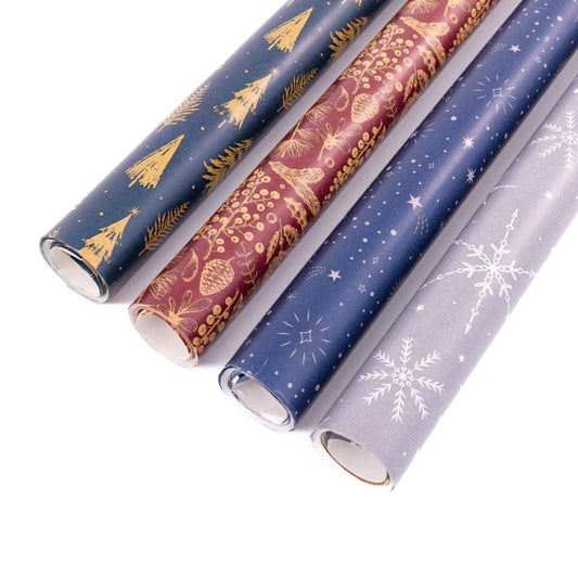 4 Rolls Christmas Gift Wrapping Wrap Xmas Present Paper 4M x 70cm Roll 16 Metre