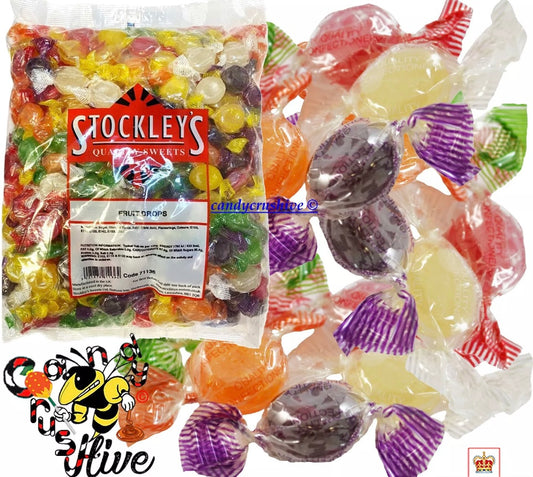 Stockleys FRUIT DROPS Traditional Boiled Wrapped Sweets Retro 500g