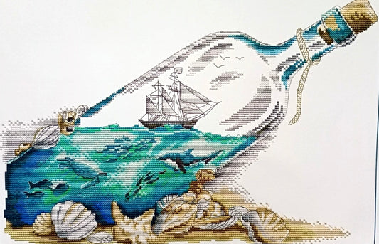 Sea In A Bottle - Unprinted 14 Count Cross Stitch Kit - Aida Size 42 x 30cm