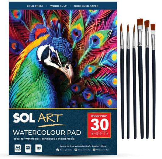 30pk Watercolour Pad Paper Cold Pressed Premium A4 Sketch Drawing Sheets 160GSM- see description
