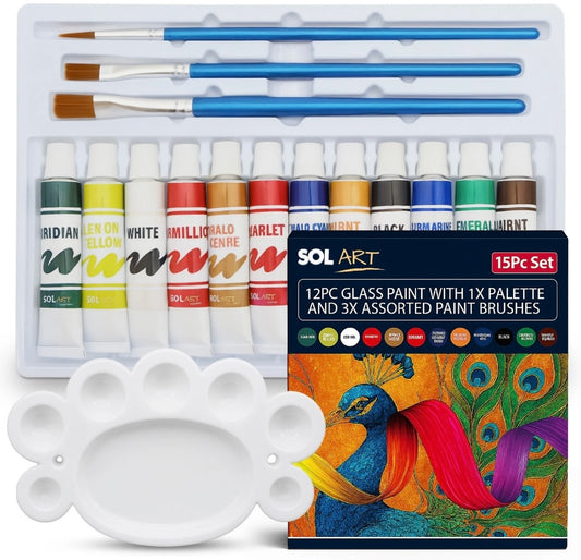 Glass Paint Set Painting Kit with Palette, 3 Brushes Art & Craft DIY Project