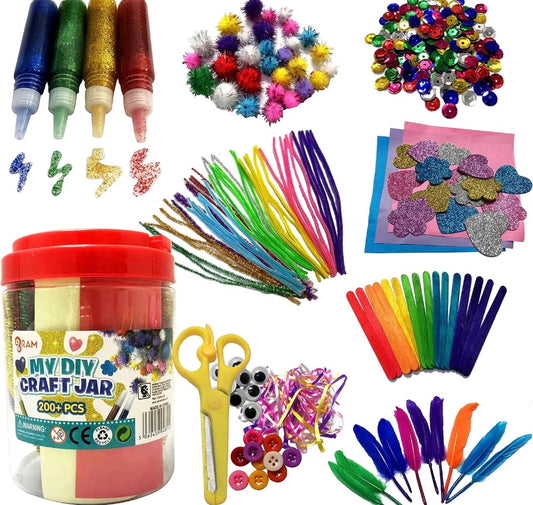 200 Pieces Kids Childrens Craft Art DIY Jar Large Crafting Crafts Large Toy Set