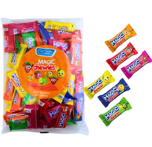 Yummys Magic Chewies - Assorted Fruit Flavour Soft Candies - 1KG Bulk Bag