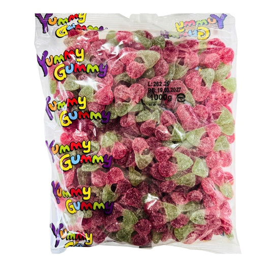 Yummy Gummy Halal Sweets- fizzy twin cherries - 1kg