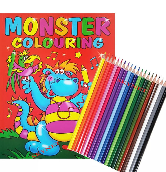 JUMBO A4 Childrens Colouring Activity Book For Children Kids 200 PGS 18 Pencils