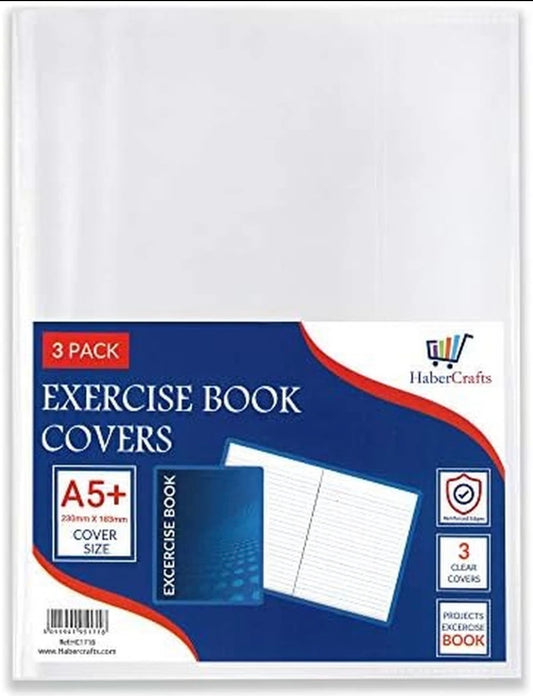Exercise Book Covers A5 Plastic Clear School Notebook Protector Sleeve Pk of 3