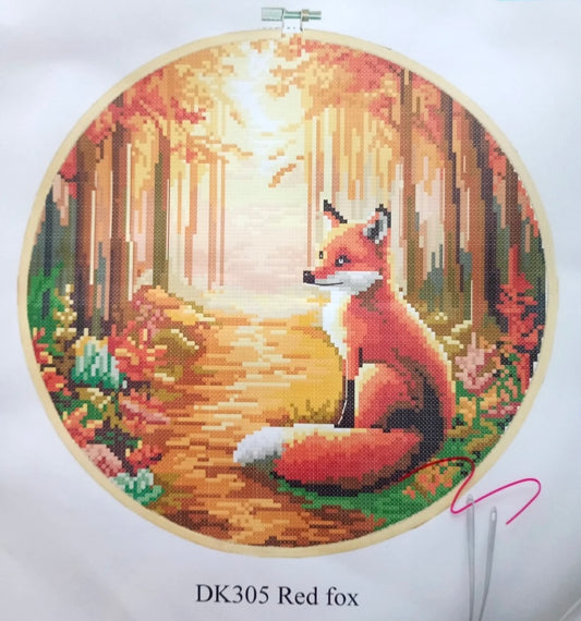 Red Fox Unprinted 11 Count Cross Stitch Kit & Hoop Aida Size 37x37cm