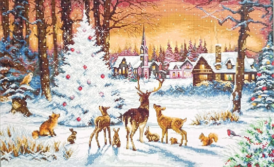 Snowy Night Christmas Tree Unprinted 14 Count Cross Stitch Kit Aida Size 61x42cm