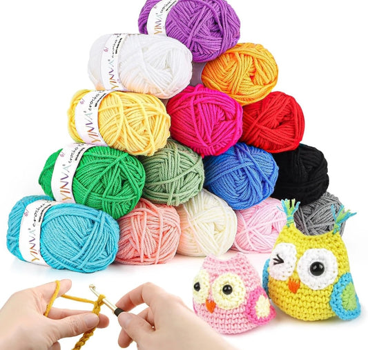 Acrylic Crochet Yarn 15 Colours x 25g Soft Knitting Wool Set for Beginners & Adults