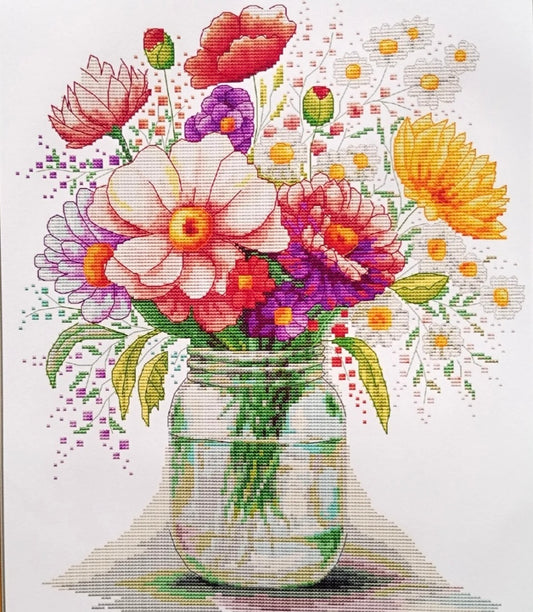 Wildflower Vase - Unprinted 14 Count Cross Stitch Kit - Aida Size 36 x 43cm