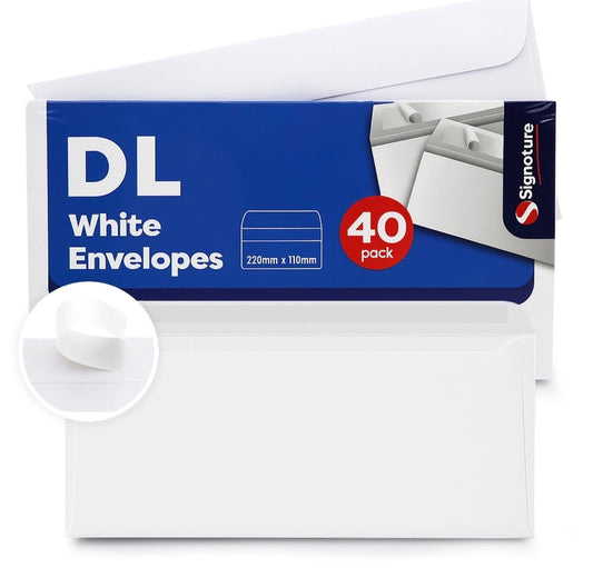 40-480 DL White Plain Envelopes Self Seal 110x220mm 1 pack