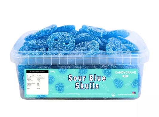 Candycrave Fizzy Blue Skulls Gummy Jelly Party Sweets Tub 600g