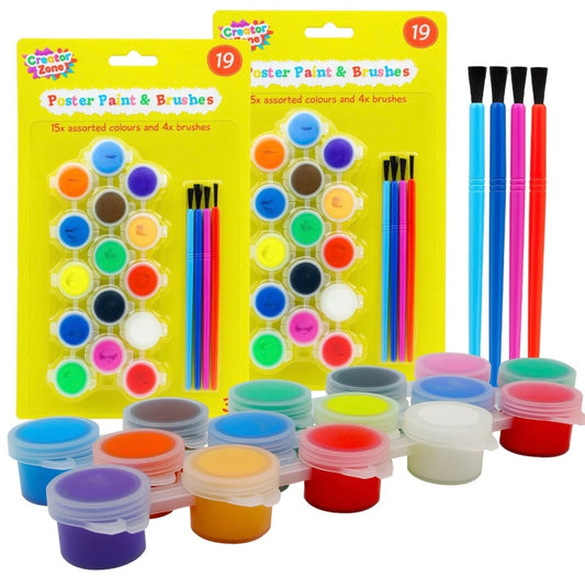 2pk Poster Paints & Brush Set 30x Paints & 8x Brushes Arts & Crafts Painting Set