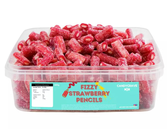 Candycrave Fizzy Strawberry Pencils Gummy Jelly Party Sweets Tub 600g