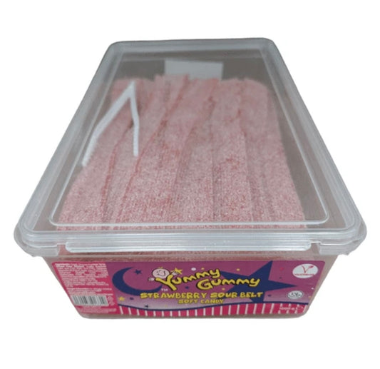 Yummy Gummy Halal Sweets Tubs Strawberry belts 1.2kgs