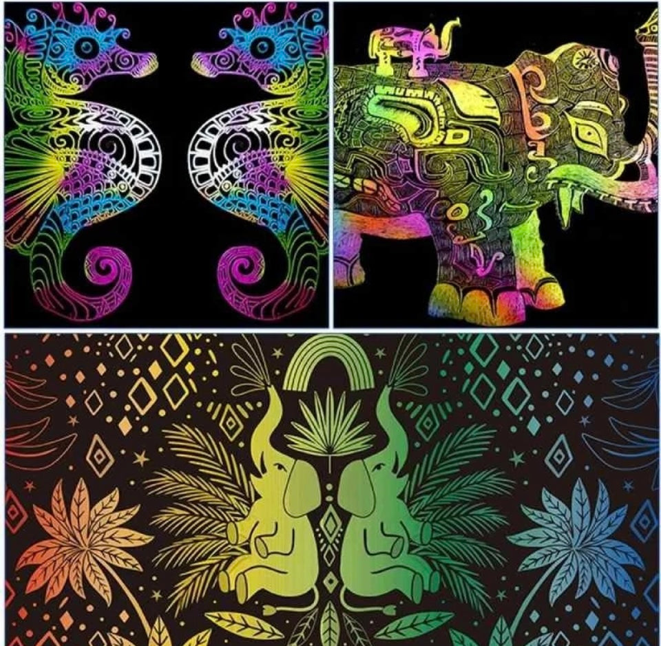 50 Sheets A4 Rainbow Scratch Paper with Tools