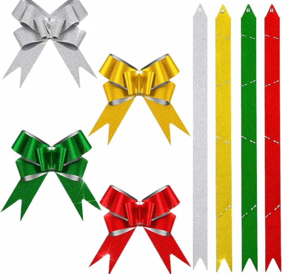 40pcs Pull Bows Glitter Ribbon Bows Red Green Gold Silver Gift Wrapping