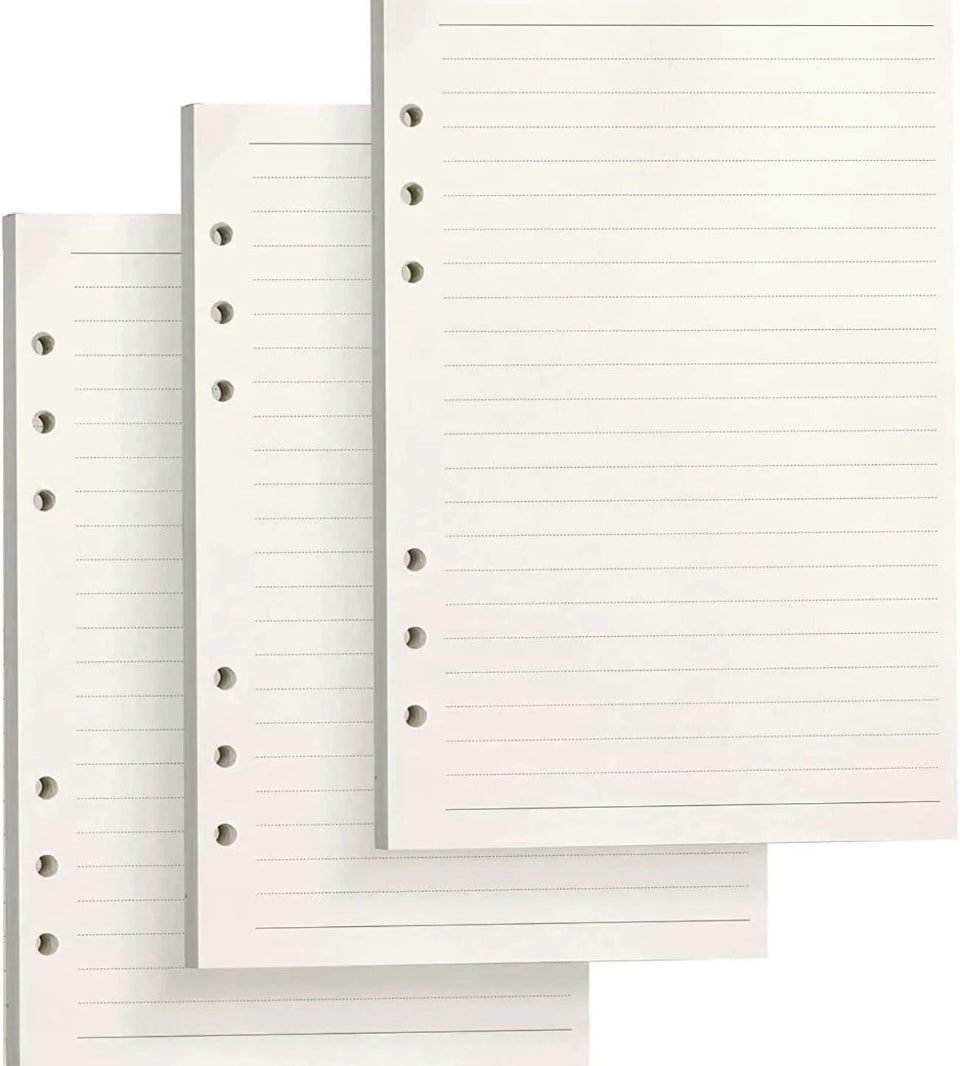 3 Pack A5 Lined Refill Paper, 135 Sheets 270 Pages, 6 Holes