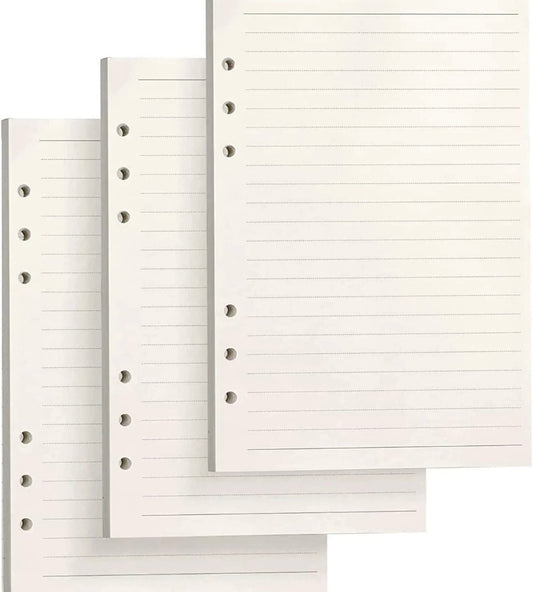 3 Pack A5 Lined Refill Paper, 135 Sheets 270 Pages, 6 Holes