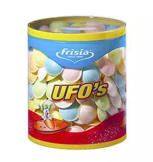 Frisia Flying Saucers Full Tub Of 300 UFO Sherbet Filled Sweets