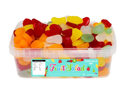 Candycrave Fruit Salad Gums Tub 600g| Mixed Fruit Flavoured Jelly Sweets Vegan