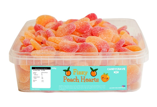 Candycrave Gummy Fizzy Peach Hearts Party Sweets Tubs 600g