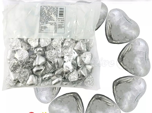 200g Milk Chocolate HEARTS Foiled SILVER